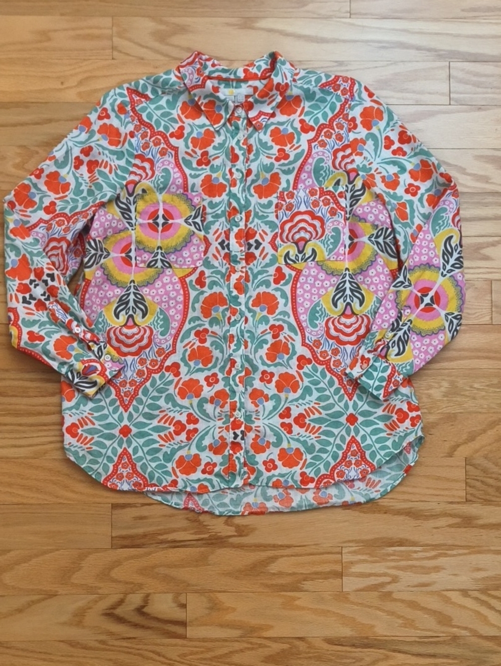 Boden Button Up Blouse Linen Size 12 EUC